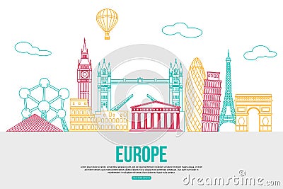 Europe travel background with place for text Vector Illustration