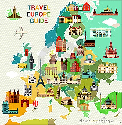 Europe Travel Map. Vector Illustration