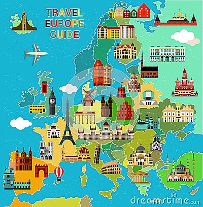 Europe Travel Map. Vector Illustration