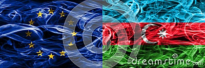 Europe Union and Azerbaijan colorful concept smoke flags placed Stock Photo