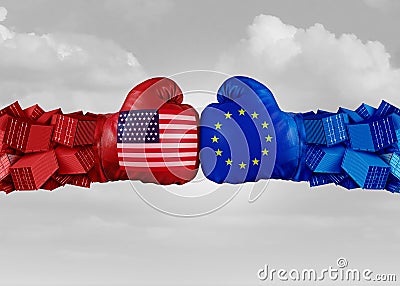 Europe USA Trade Fight Cartoon Illustration