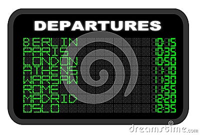 European Airport Departure board Cartoon Illustration