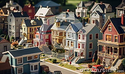 European and American housing miniatures, AI generative Stock Photo