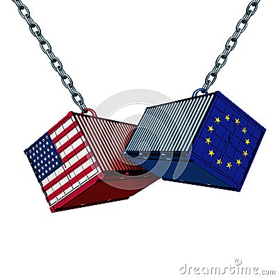 European American Trade War Cartoon Illustration