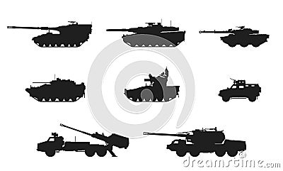 European army military vehicle equipment set. weapon and army machines symbol. vector image for military infographics Vector Illustration