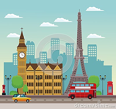 European beautiful cityscape Vector Illustration