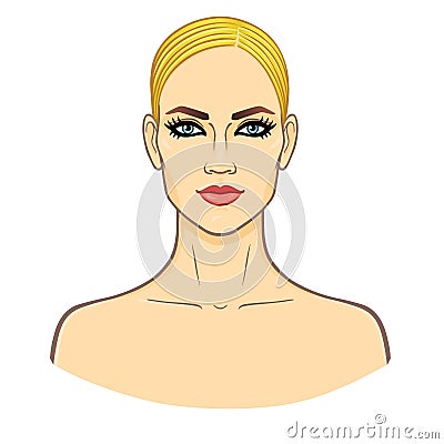 European beauty. Animation portrait of the young white woman. Vector Illustration