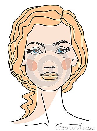 European blonde girl Abstract Portrait of young woman with curly hair Vector Illustration