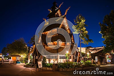 European building and viking statue in Norway Pavillion at Epcot 48. Editorial Stock Photo