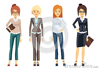 European businesswoman clothes, young female professional woman vector set Vector Illustration