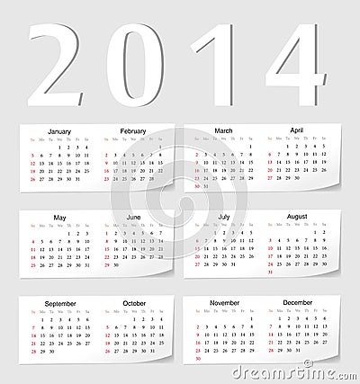 European 2014 calendar Vector Illustration