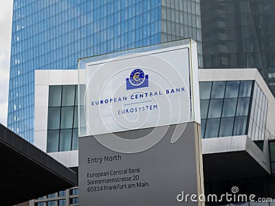 European Central Bank Entrance Sign Editorial Stock Photo