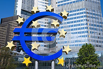 The European Central Bank in Frankfurt - Euro sign Editorial Stock Photo