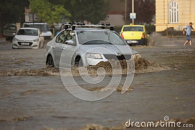 European city flooded during a heavy rain Editorial Stock Photo