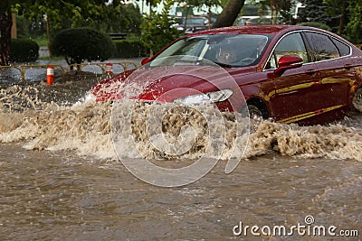 European city flooded during a heavy rain Editorial Stock Photo