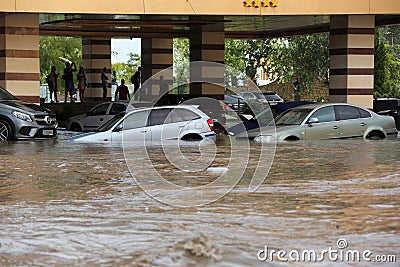 European city flooded during a heavy rain Editorial Stock Photo