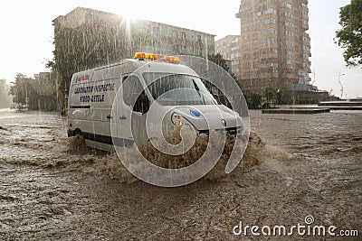 European city flooded during a heavy rain Editorial Stock Photo