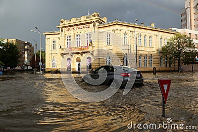 European city flooded during a heavy rain Editorial Stock Photo