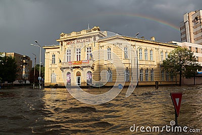 European city flooded during a heavy rain Editorial Stock Photo