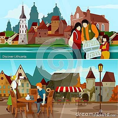 European Cityscapes Compositions Set Vector Illustration