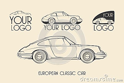 European classic sports car, silhouettes, logo Stock Photo