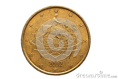 European coin with a nominal value of fifty Euro cents. Stock Photo