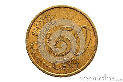 European coin with a nominal value of fifty Euro cents. Stock Photo