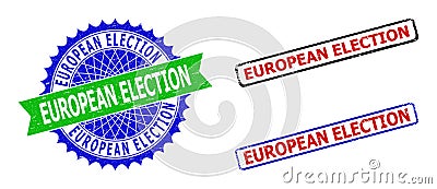 EUROPEAN ELECTION Rosette and Rectangle Bicolor Watermarks with Unclean Styles Vector Illustration