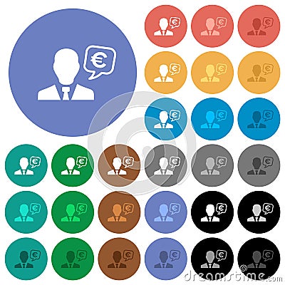 European Euro financial advisor round flat multi colored icons Vector Illustration