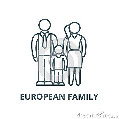 European family vector line icon, linear concept, outline sign, symbol Vector Illustration