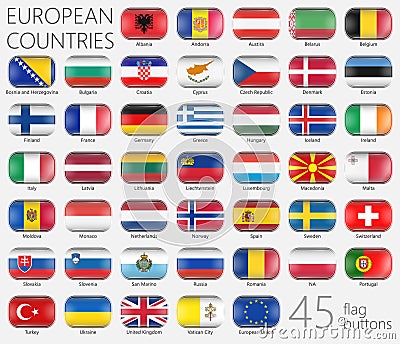 European Flags. Buttons Icons Vector Illustration