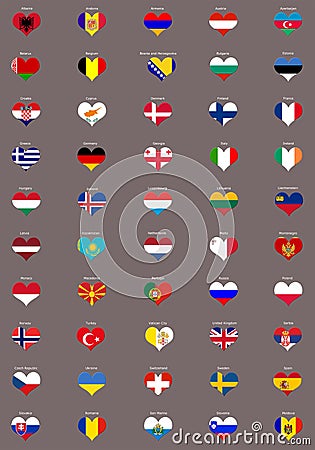 European flags in heart shapes Stock Photo