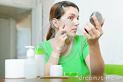 European girl stares on her face Stock Photo