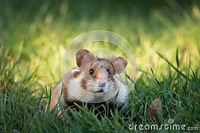 A European hamster in a meadow looking for food Stock Photo