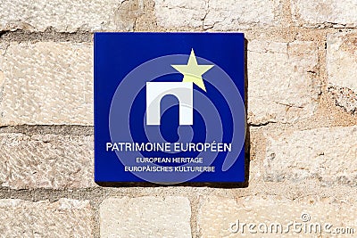 European heritage label on a wall Editorial Stock Photo