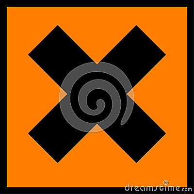 European irritant hazard sign. Chemical orange x warning icon Vector Illustration