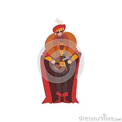 European Majestic Nobleman or King, Medieval Historical Cartoon Character in Traditional Costume Vector Illustration Vector Illustration