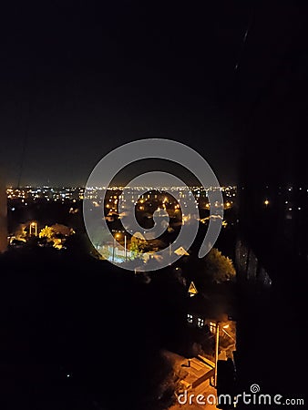 European night town landscape with thousands of lights Stock Photo