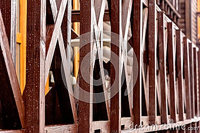 European oak staircase with brown risers in a modern architect developed at home Stock Photo