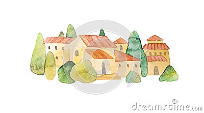 European old town, village. Isolated watercolor, noetic style Stock Photo