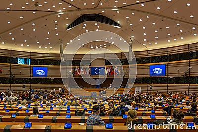 European Parliament hemicycle in Brussels Editorial Stock Photo
