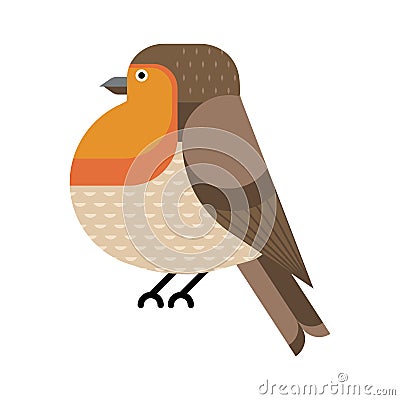 European Robin Birds Geometric Icon in Flat Vector Illustration