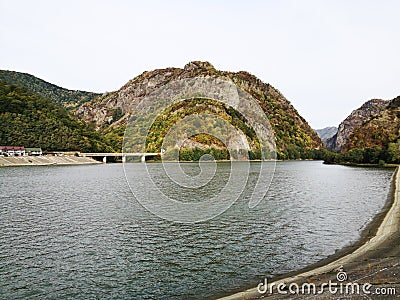 Olt River in Carpathian Mountains, Romania at Turnu Dam Stock Photo