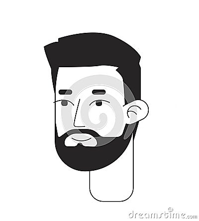 European rugged worker with short boxed beard black and white 2D line cartoon character head Vector Illustration