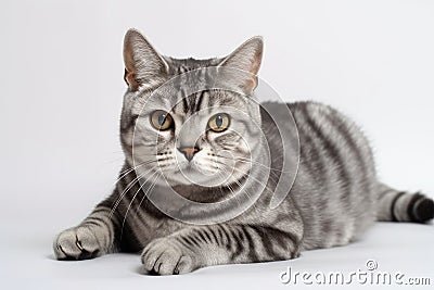 European Shorthair Cat On White Background. Generative AI Stock Photo