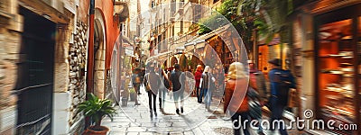 European street, blending architectural charm with the warmth and togetherness of community. Stock Photo