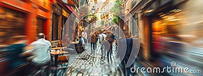 European street, blending architectural charm with the warmth and togetherness of community. Stock Photo