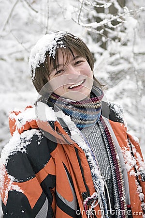 European teens boy in scarf Stock Photo