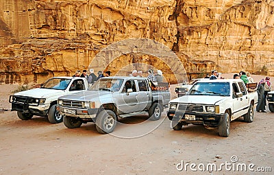 European tourists on safari in the desert Editorial Stock Photo