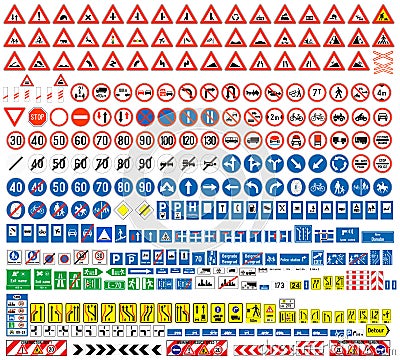 European traffic signs collection Vector Illustration